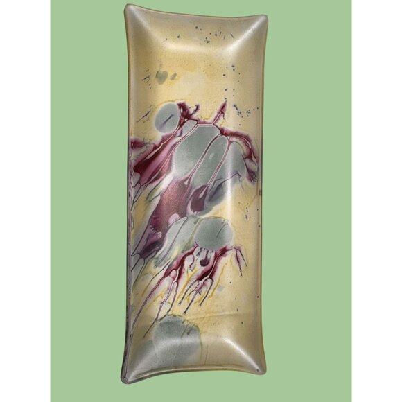 Fused Glass Platter Set With Vaseline Satin Finish sushi h'oderves tray - Picture 3 of 9